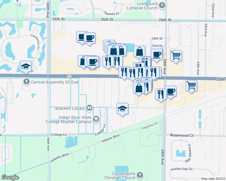 map of restaurants, bars, coffee shops, grocery stores, and more near 1946 Hedden Place in Vero Beach