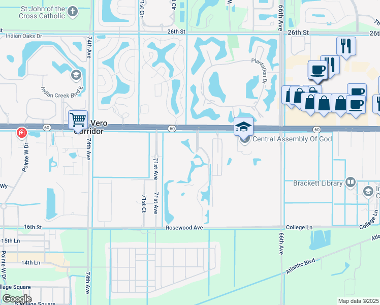 map of restaurants, bars, coffee shops, grocery stores, and more near 1945 Westminster Circle in Vero Beach