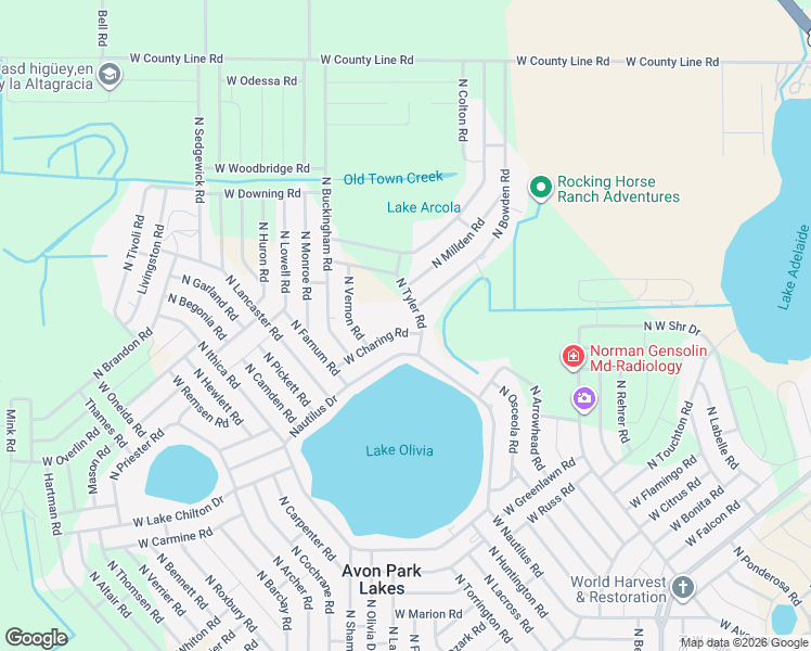 map of restaurants, bars, coffee shops, grocery stores, and more near 2700 West Charing Road in Avon Park