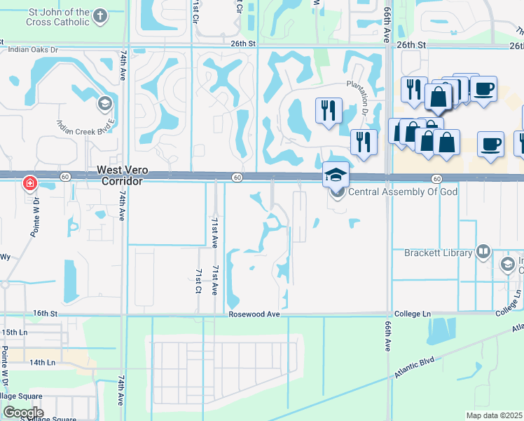 map of restaurants, bars, coffee shops, grocery stores, and more near 1965 Westminster Circle in Vero Beach