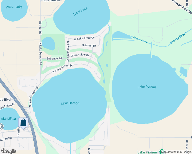 map of restaurants, bars, coffee shops, grocery stores, and more near 107 West Lake Damon Drive in Avon Park
