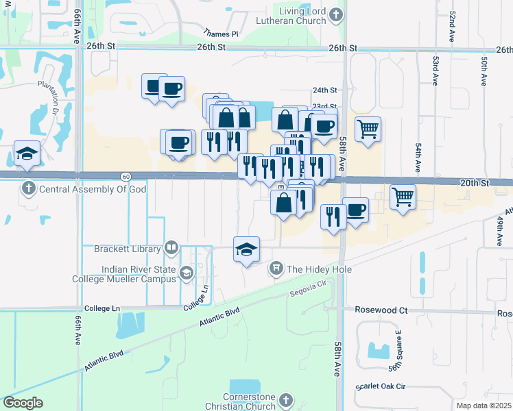 map of restaurants, bars, coffee shops, grocery stores, and more near 1936 Sixty Oaks Lane in Vero Beach
