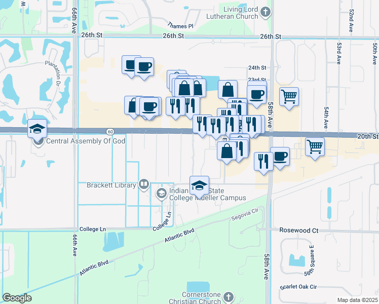 map of restaurants, bars, coffee shops, grocery stores, and more near 1927 Sixty Oaks Lane in Vero Beach