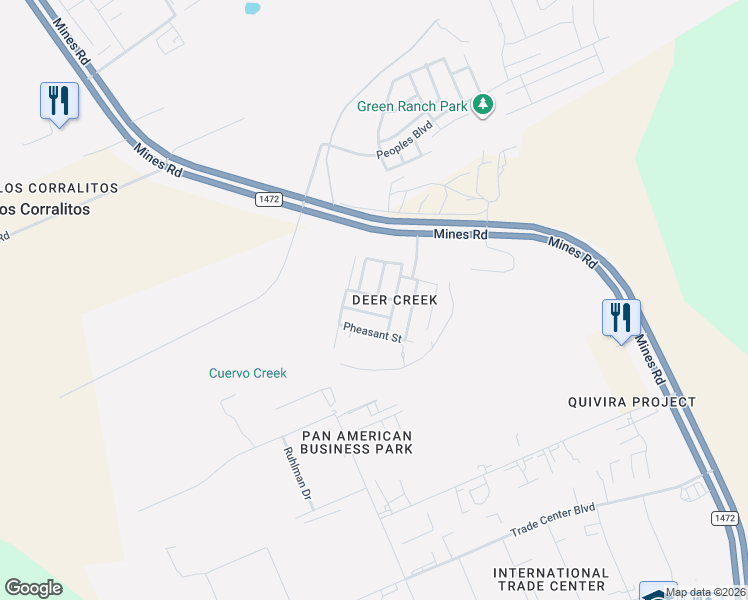 map of restaurants, bars, coffee shops, grocery stores, and more near 17214 Fawn Street in Laredo