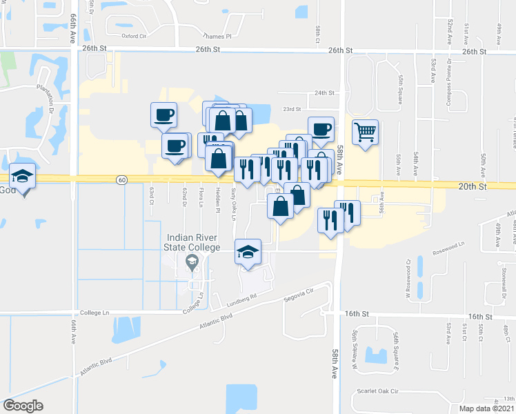 map of restaurants, bars, coffee shops, grocery stores, and more near 1936 Sixty Oaks Lane in Vero Beach
