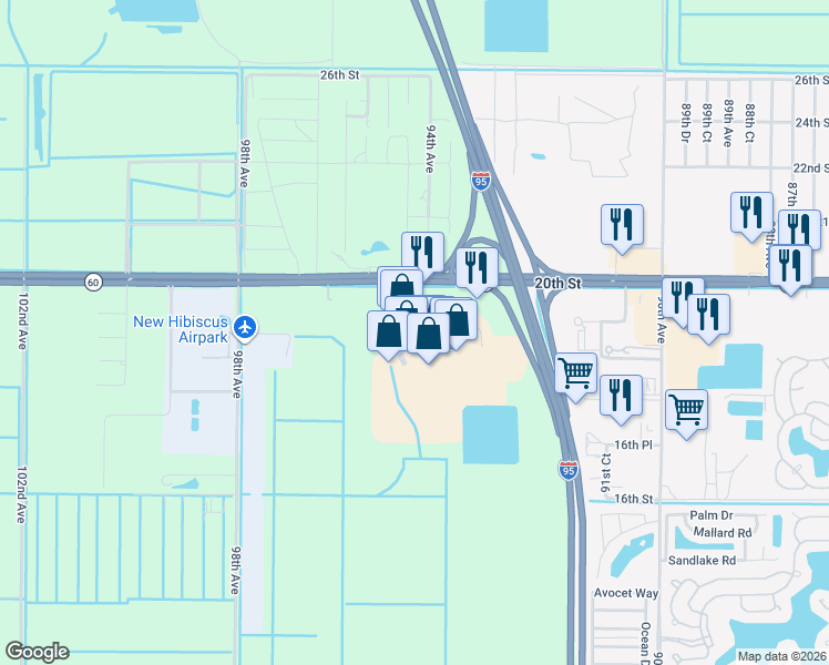 map of restaurants, bars, coffee shops, grocery stores, and more near 9435 19th Lane in Vero Beach