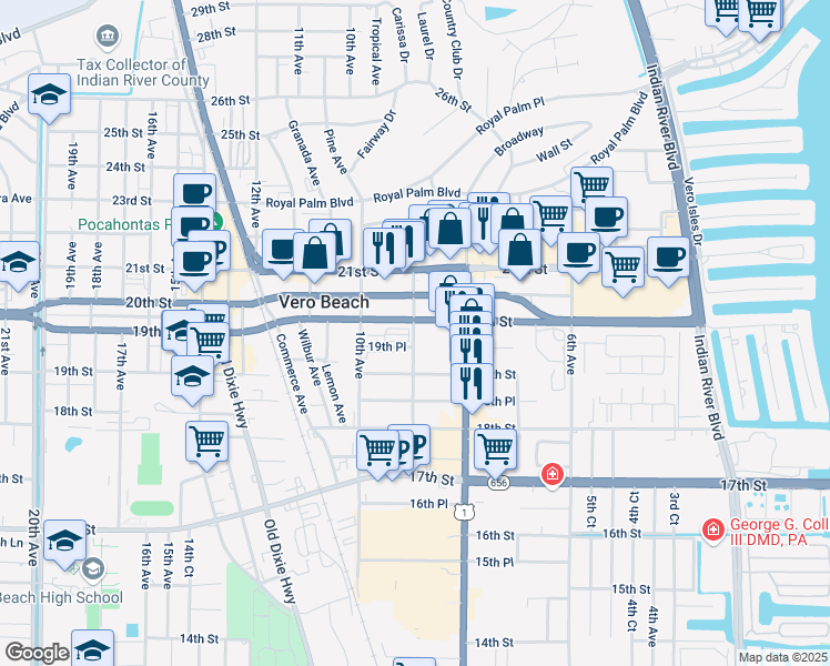 map of restaurants, bars, coffee shops, grocery stores, and more near 1946 9th Avenue in Vero Beach