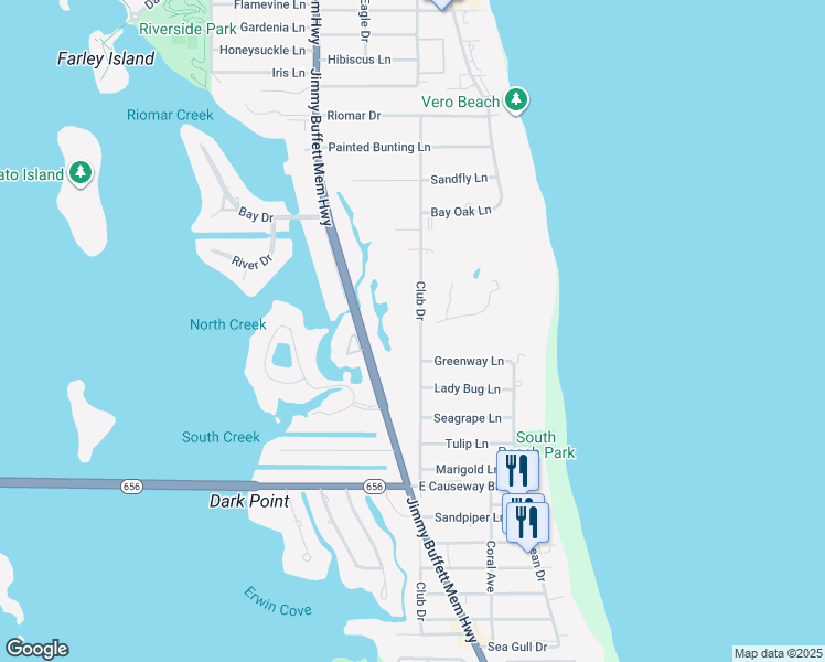 map of restaurants, bars, coffee shops, grocery stores, and more near 1951 Club Drive in Vero Beach