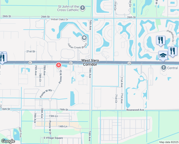 map of restaurants, bars, coffee shops, grocery stores, and more near 1955 Oakridge Place in Vero Beach