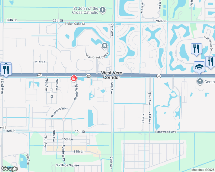 map of restaurants, bars, coffee shops, grocery stores, and more near 1955 Oakridge Place in Vero Beach