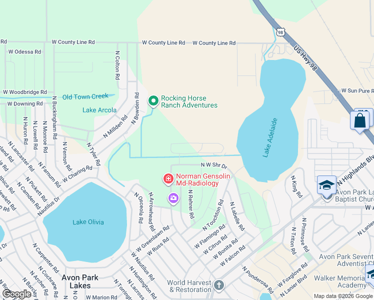 map of restaurants, bars, coffee shops, grocery stores, and more near 2235-2251 West Border Road in Avon Park