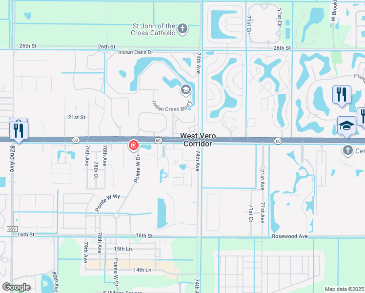 map of restaurants, bars, coffee shops, grocery stores, and more near 7456 White Oak Lane in Vero Beach