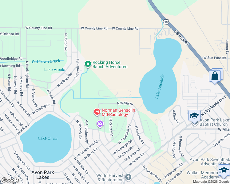 map of restaurants, bars, coffee shops, grocery stores, and more near 2235 West Border Road in Avon Park