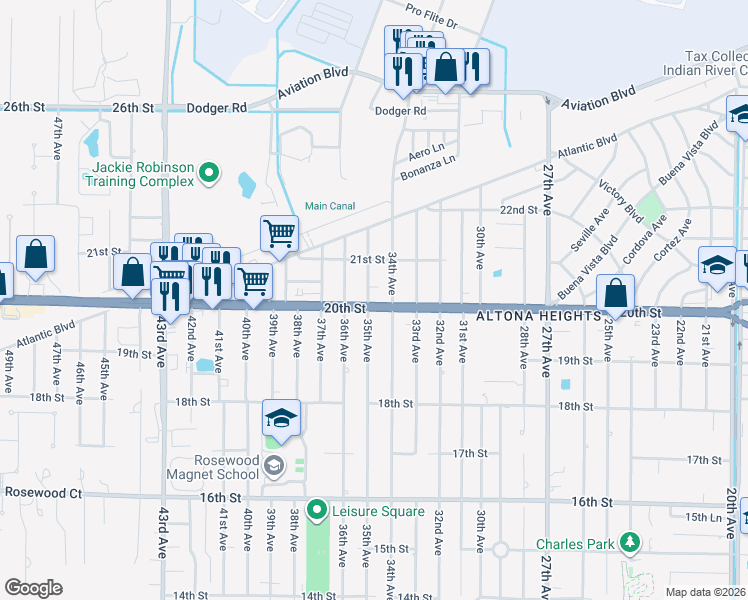 map of restaurants, bars, coffee shops, grocery stores, and more near 2000 35th Avenue in Vero Beach