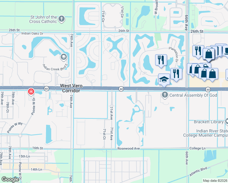 map of restaurants, bars, coffee shops, grocery stores, and more near 1990 71st Avenue in Vero Beach