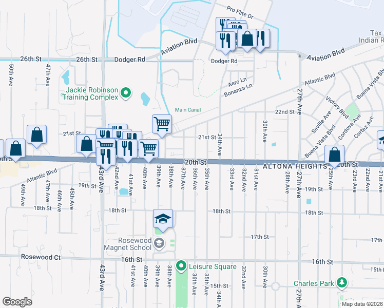 map of restaurants, bars, coffee shops, grocery stores, and more near 2015 36th Avenue in Vero Beach