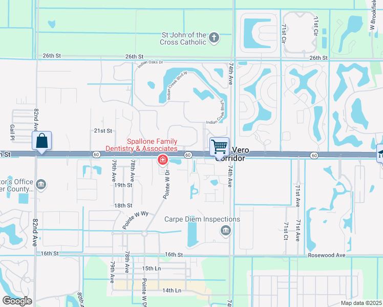 map of restaurants, bars, coffee shops, grocery stores, and more near 1969 75th Drive in Vero Beach
