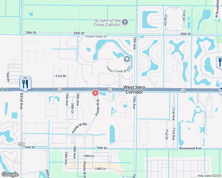 map of restaurants, bars, coffee shops, grocery stores, and more near 1969 75th Drive in Vero Beach