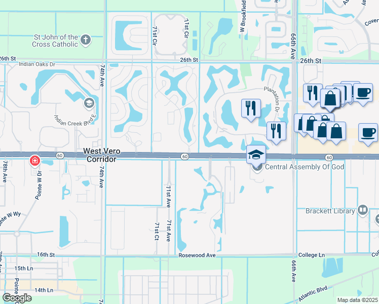 map of restaurants, bars, coffee shops, grocery stores, and more near 7006 Royal Palm Drive West in Vero Beach