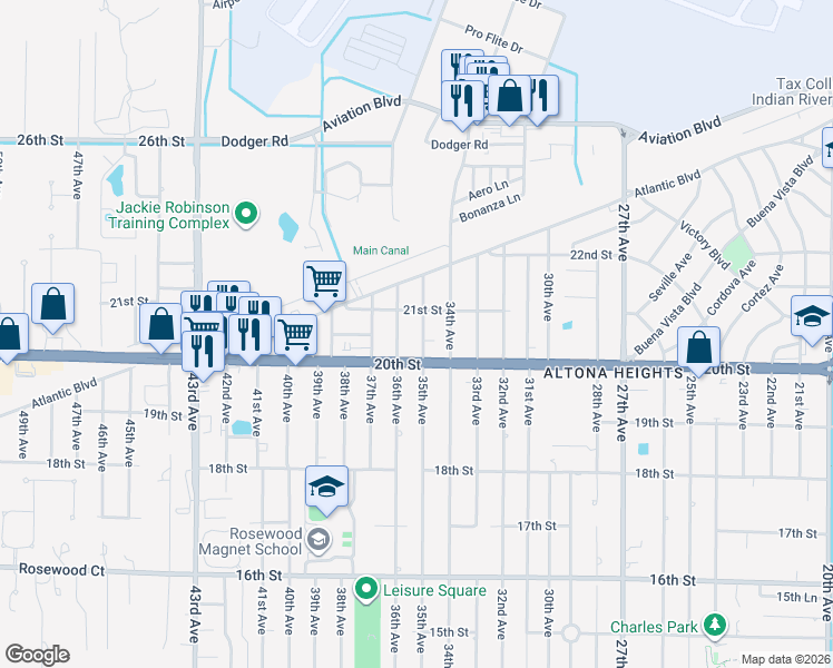 map of restaurants, bars, coffee shops, grocery stores, and more near 2000 35th Avenue in Vero Beach