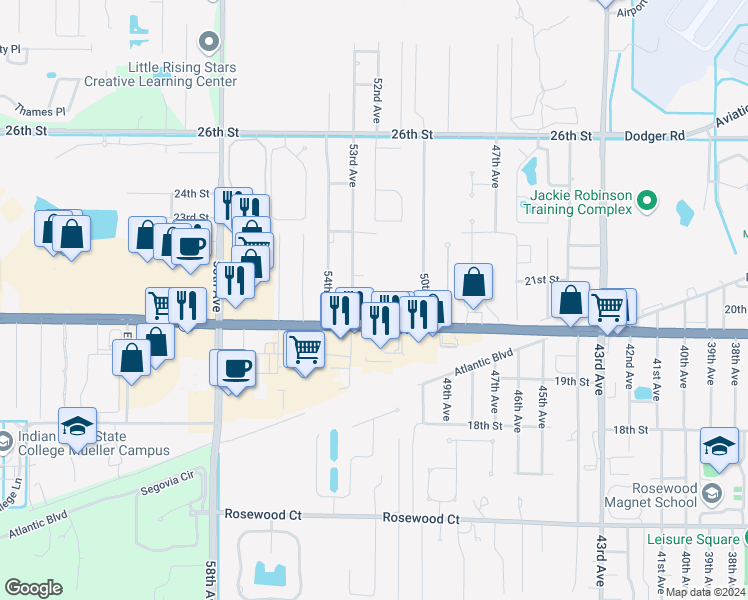 map of restaurants, bars, coffee shops, grocery stores, and more near 5240 20th Street in Vero Beach