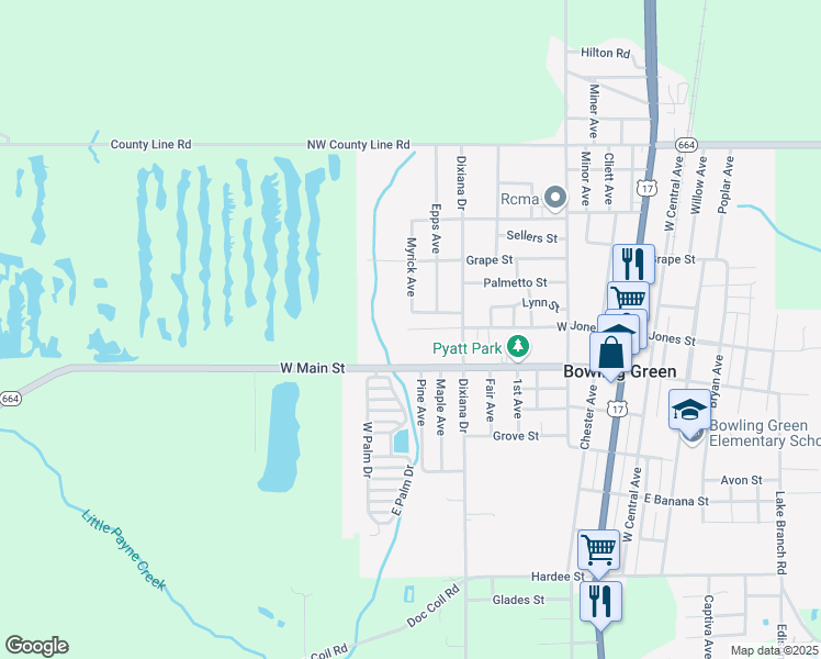 map of restaurants, bars, coffee shops, grocery stores, and more near 4801 Myrick Avenue in Bowling Green