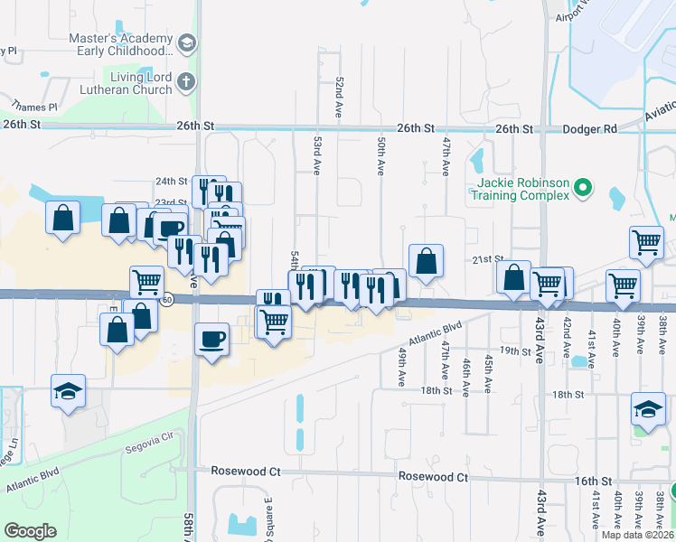 map of restaurants, bars, coffee shops, grocery stores, and more near 5255 21st Street in Vero Beach