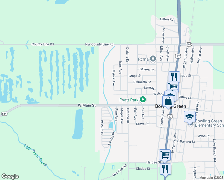 map of restaurants, bars, coffee shops, grocery stores, and more near 4801 Myrick Avenue in Bowling Green