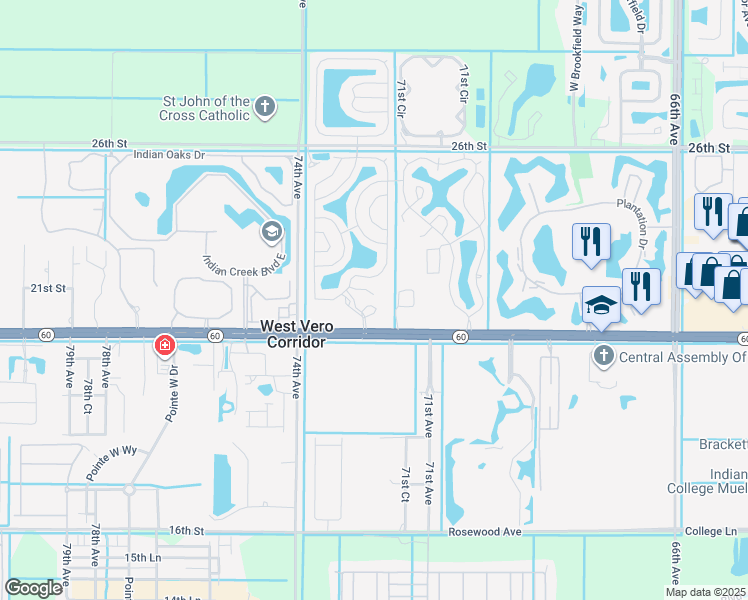 map of restaurants, bars, coffee shops, grocery stores, and more near 7300 20th Street in Vero Beach