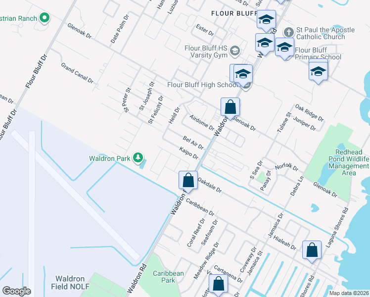 map of restaurants, bars, coffee shops, grocery stores, and more near 646 Kaipo Drive in Corpus Christi