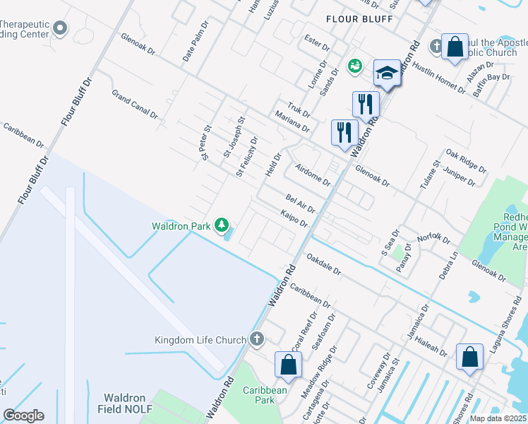 map of restaurants, bars, coffee shops, grocery stores, and more near 714 Santana Drive in Corpus Christi