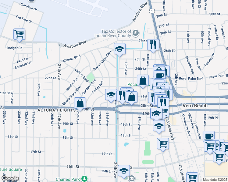 map of restaurants, bars, coffee shops, grocery stores, and more near 2135 20th Avenue in Vero Beach