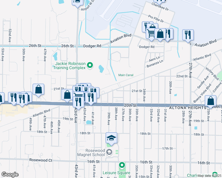 map of restaurants, bars, coffee shops, grocery stores, and more near 3826 Atlantic Boulevard in Vero Beach