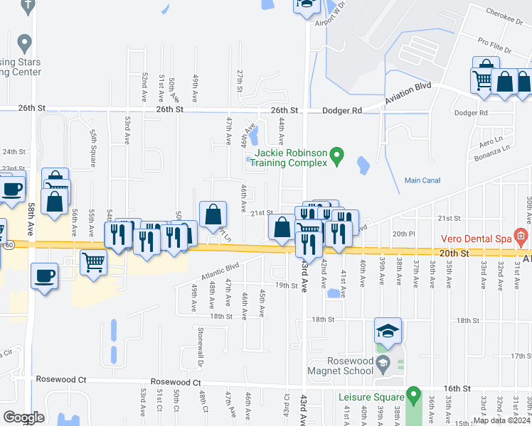 map of restaurants, bars, coffee shops, grocery stores, and more near 5255 21st Street in Vero Beach