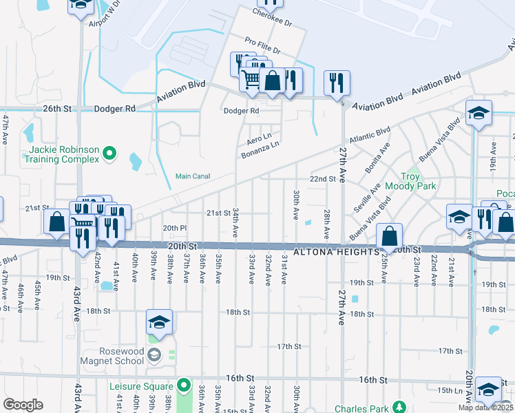 map of restaurants, bars, coffee shops, grocery stores, and more near 2126 33rd Avenue in Vero Beach