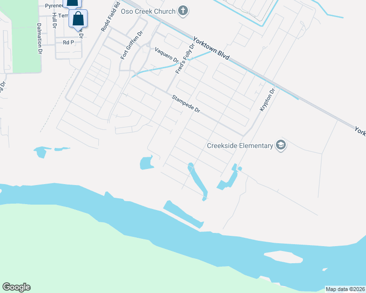 map of restaurants, bars, coffee shops, grocery stores, and more near 7797 Yorktown Boulevard in Corpus Christi