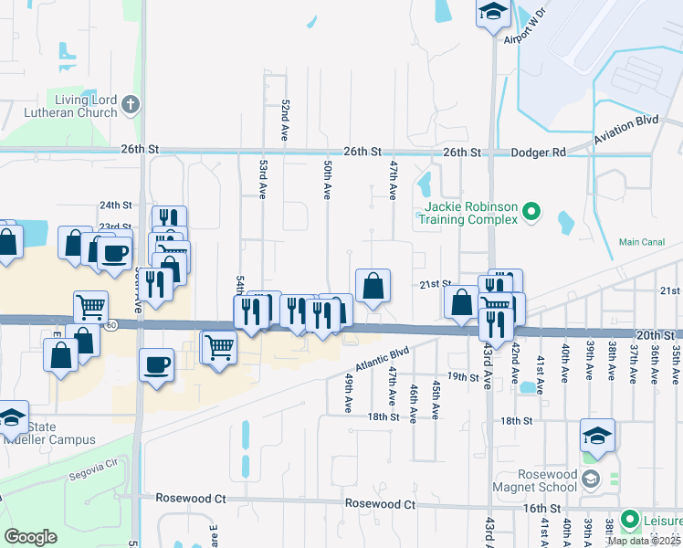 map of restaurants, bars, coffee shops, grocery stores, and more near 2036 50th Avenue in Vero Beach