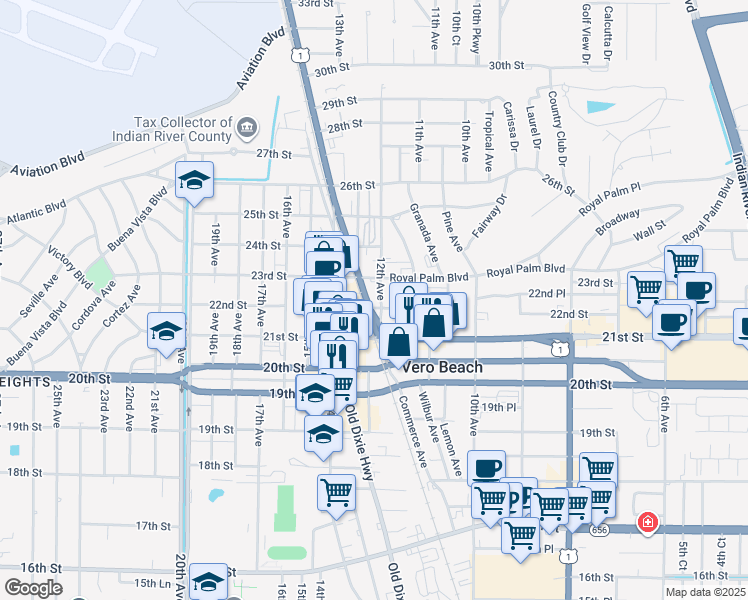 map of restaurants, bars, coffee shops, grocery stores, and more near 1146 21st Street in Vero Beach