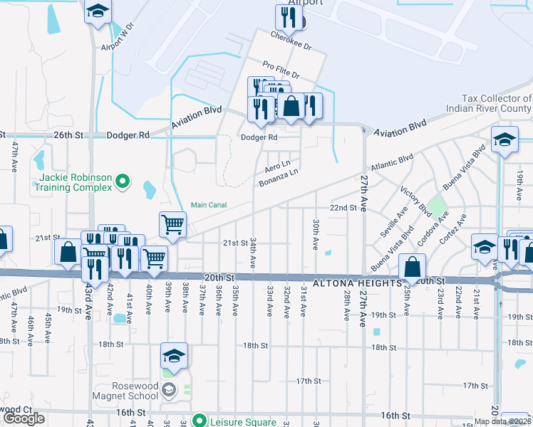 map of restaurants, bars, coffee shops, grocery stores, and more near 3305 Atlantic Boulevard in Vero Beach
