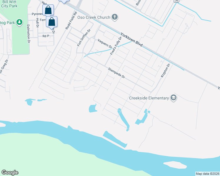 map of restaurants, bars, coffee shops, grocery stores, and more near Peterson in Corpus Christi