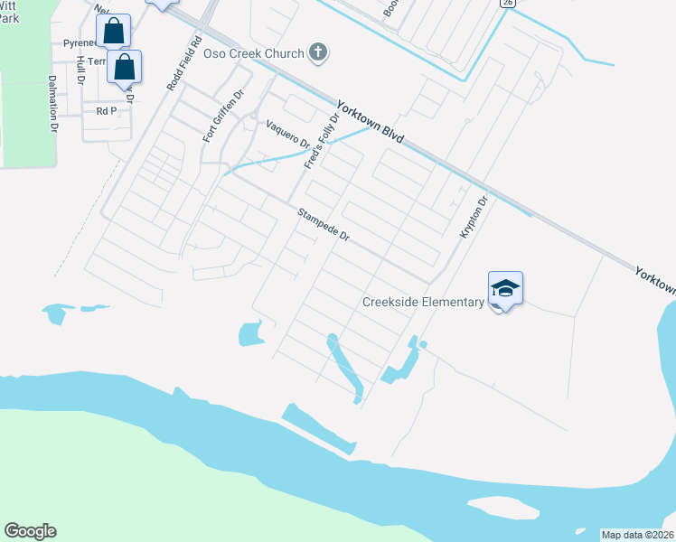 map of restaurants, bars, coffee shops, grocery stores, and more near 7722 Superman Drive in Corpus Christi