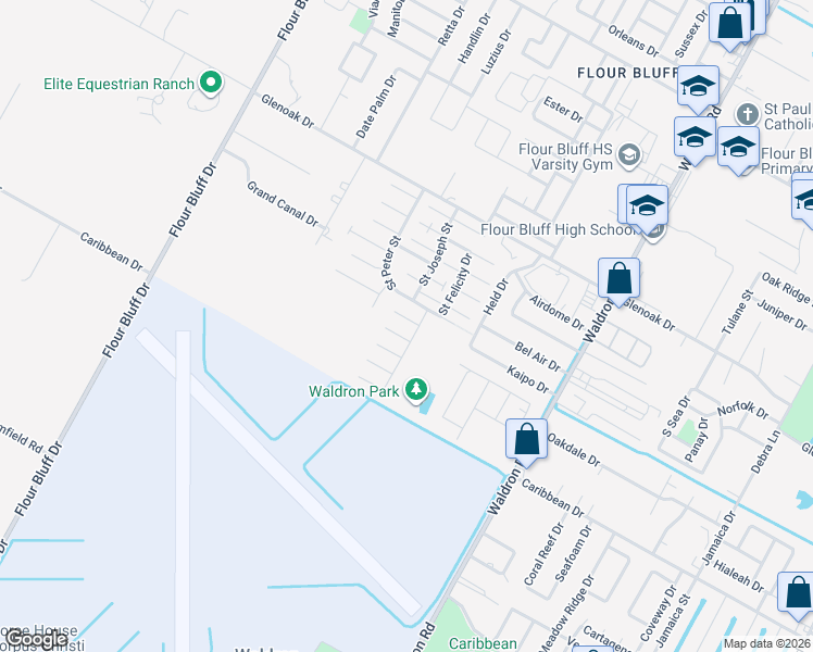 map of restaurants, bars, coffee shops, grocery stores, and more near 805 Saint Anthony Place in Corpus Christi