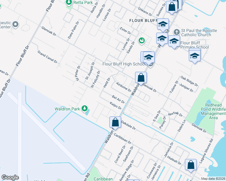 map of restaurants, bars, coffee shops, grocery stores, and more near 645 Aristocrat Drive in Corpus Christi