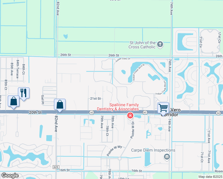 map of restaurants, bars, coffee shops, grocery stores, and more near 2150 Pine Creek Boulevard in Vero Beach