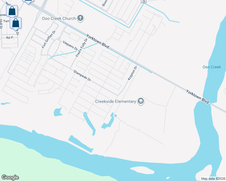 map of restaurants, bars, coffee shops, grocery stores, and more near 7902 Stampede Drive in Corpus Christi