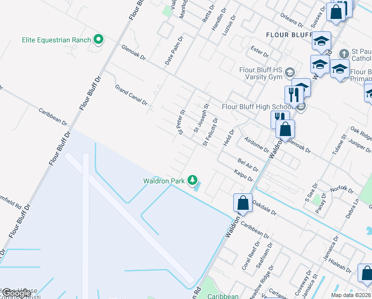map of restaurants, bars, coffee shops, grocery stores, and more near 805 Saint Anthony Place in Corpus Christi