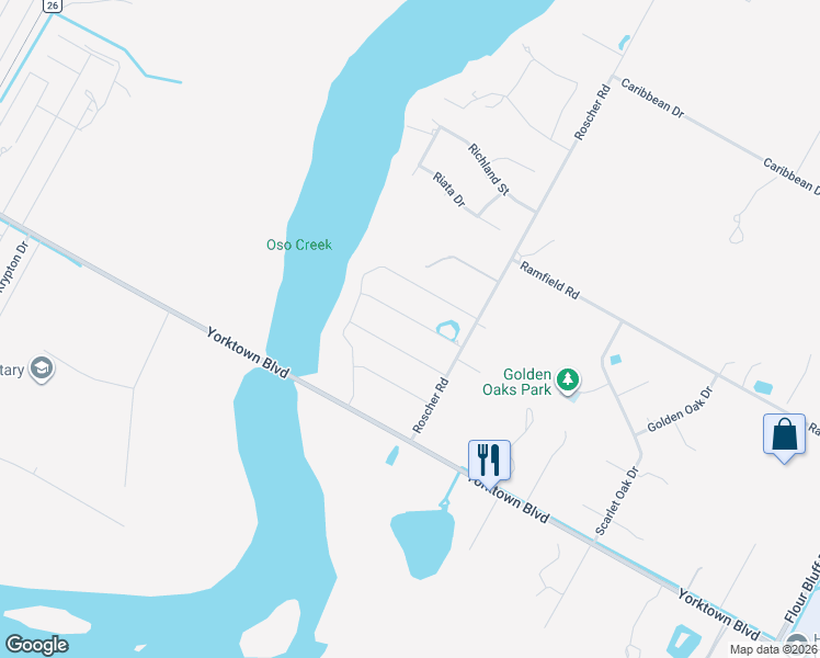 map of restaurants, bars, coffee shops, grocery stores, and more near 2110 Shadi St in Corpus Christi