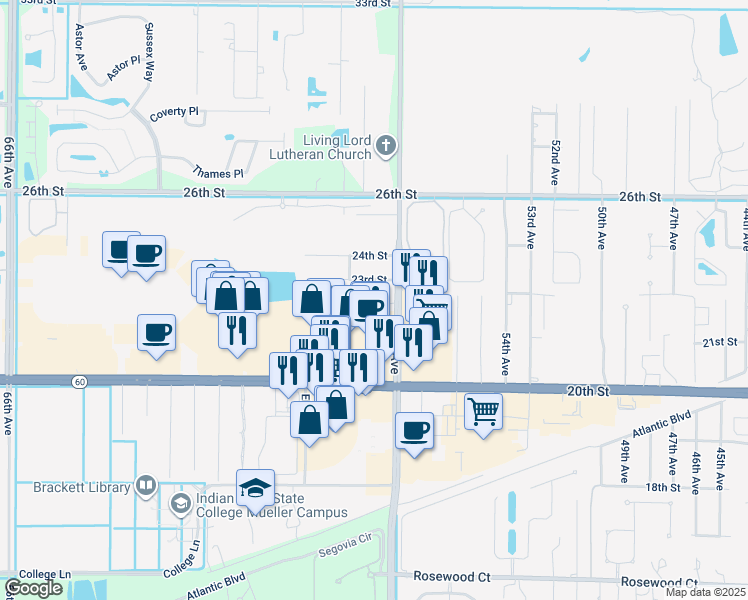 map of restaurants, bars, coffee shops, grocery stores, and more near 5832 22nd Street in Vero Beach