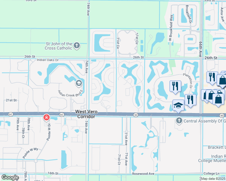map of restaurants, bars, coffee shops, grocery stores, and more near 7300 20th Street in Vero Beach