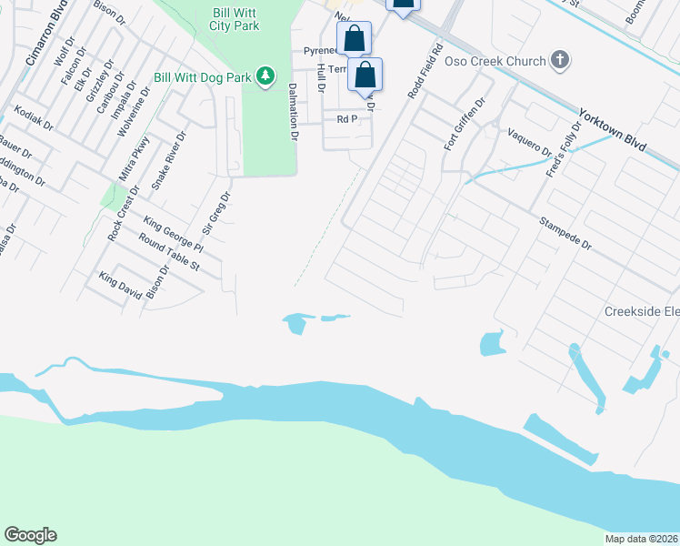 map of restaurants, bars, coffee shops, grocery stores, and more near 7201 Yorktown Boulevard in Corpus Christi